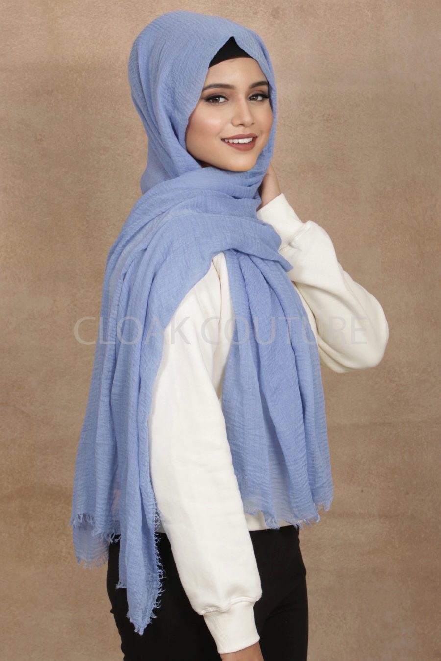 Jean Blue Crinkled Cotton Hijab - Image 2