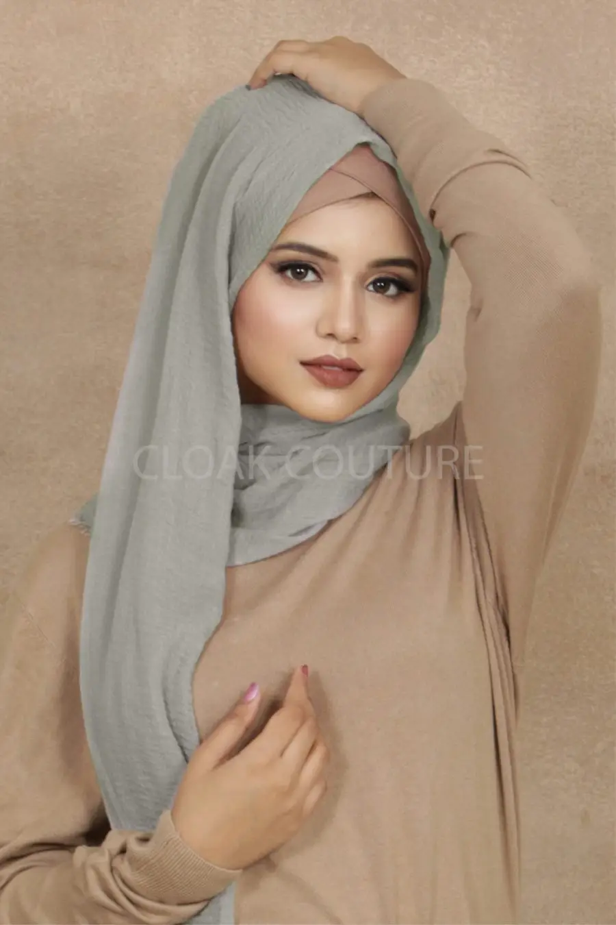 Ice Grey Crinkled Cotton Hijab - Image 2