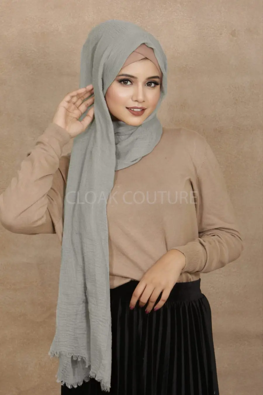 Ice Grey Crinkled Cotton Hijab