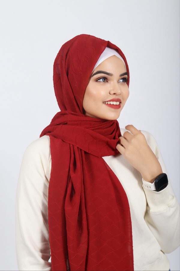 Maroon Red Turkish Rhombus Embossed Hijab