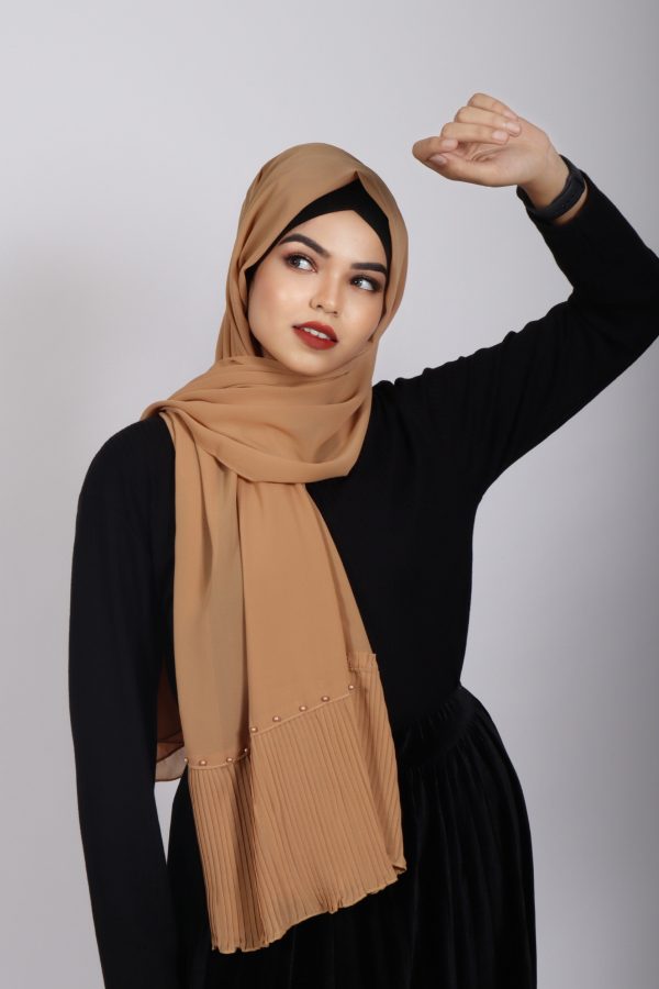 Nude Pleated Pearl Hijab