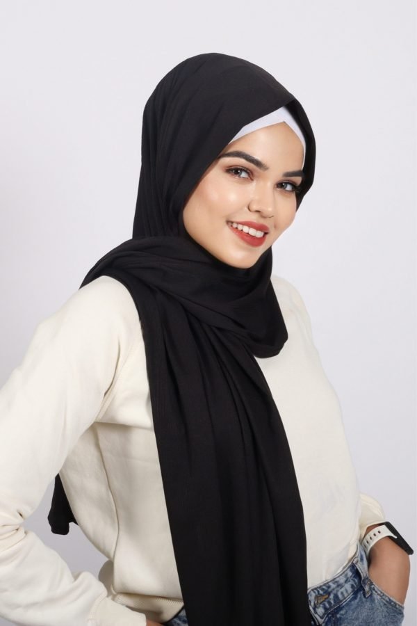 Black Turkish Pleated Jersey Hijab