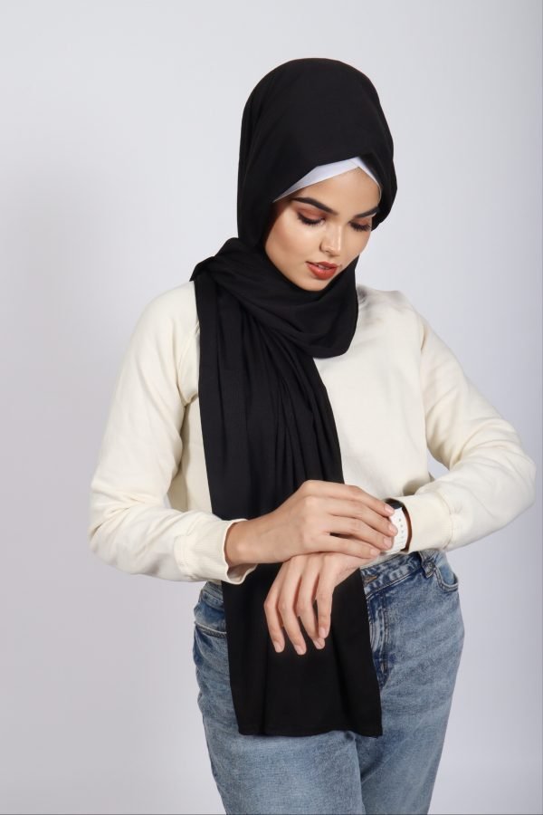 Black Turkish Pleated Jersey Hijab