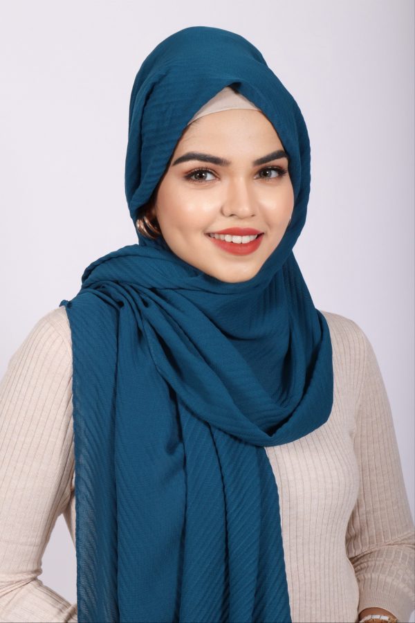 Timeless Teal Cotton Pleated Hijab