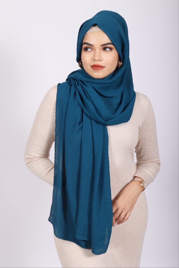 Timeless Teal Cotton Pleated Hijab