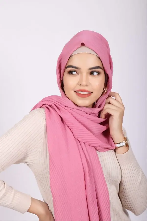 Pink Cotton Pleated Hijab