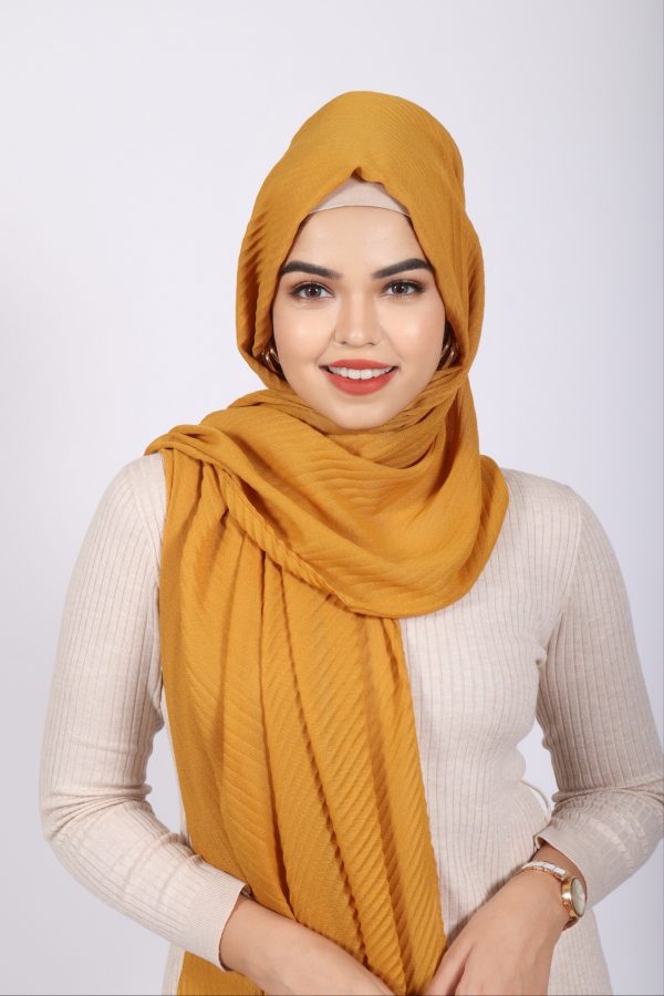 Gold Mustard Cotton Pleated Hijab