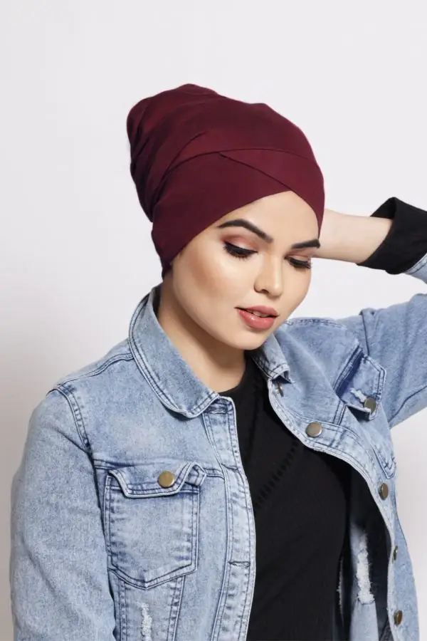 Wine Criss Cross Tube Hijab Cap