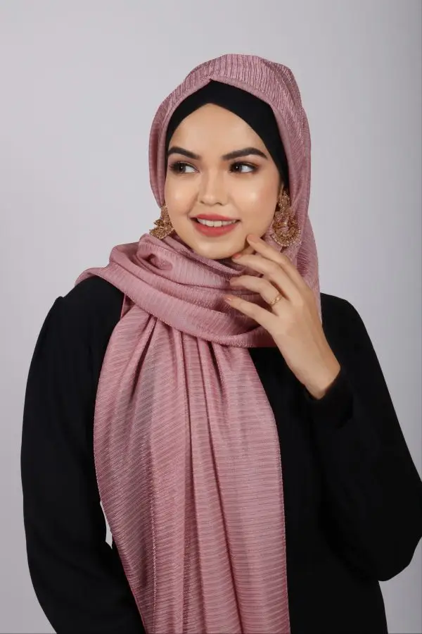 Rose Metallic Ribbed Hijab