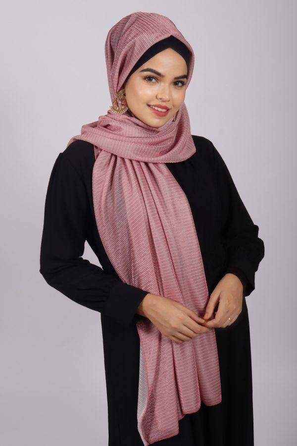 Rose Metallic Ribbed Hijab