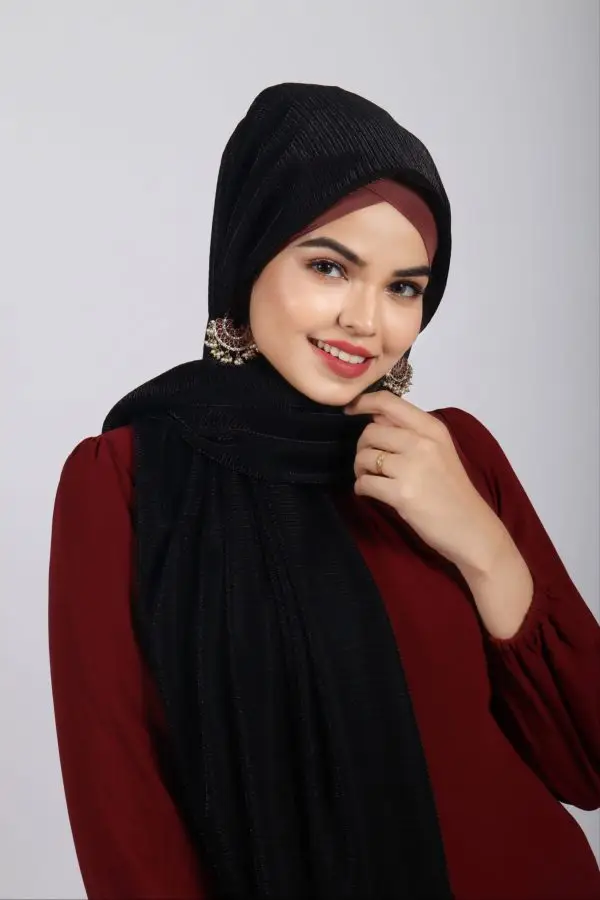 Jet Black Metallic Ribbed Hijab