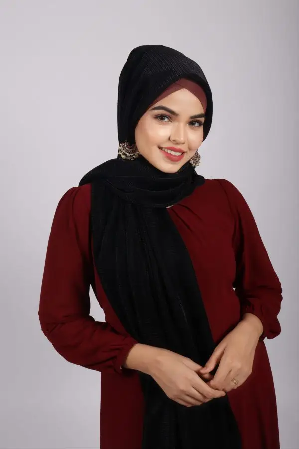 Jet Black Metallic Ribbed Hijab