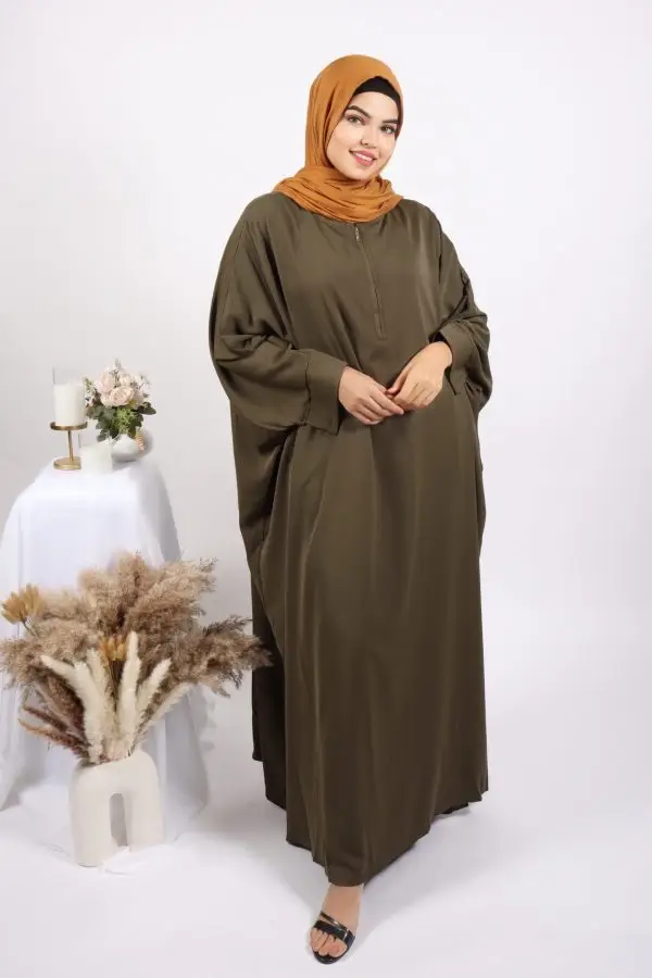 Parisa Kaftan Abaya with Zipper - Olive Green