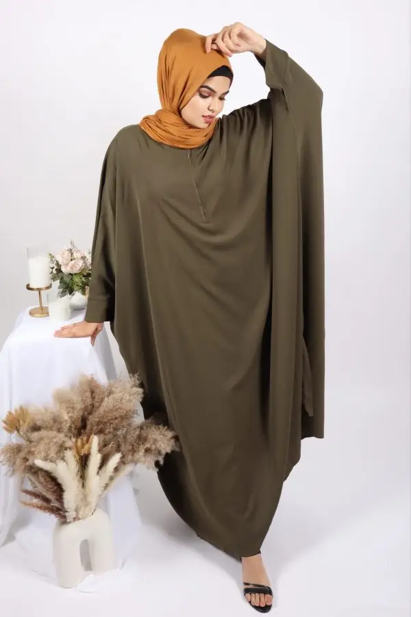 Parisa Kaftan Abaya with Zipper - Olive Green