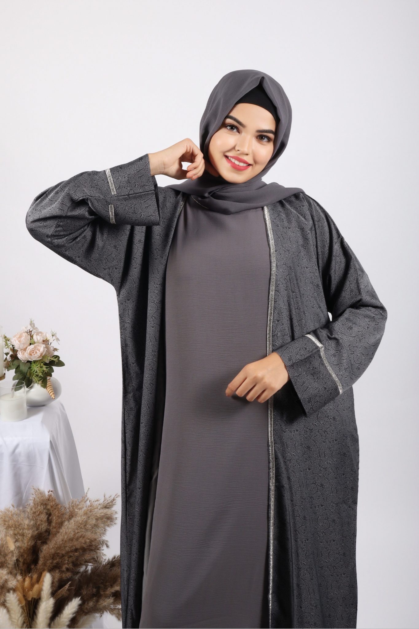 Modest Wear Abaya | Malika 3-piece Luxury Crystal Emirati Abaya