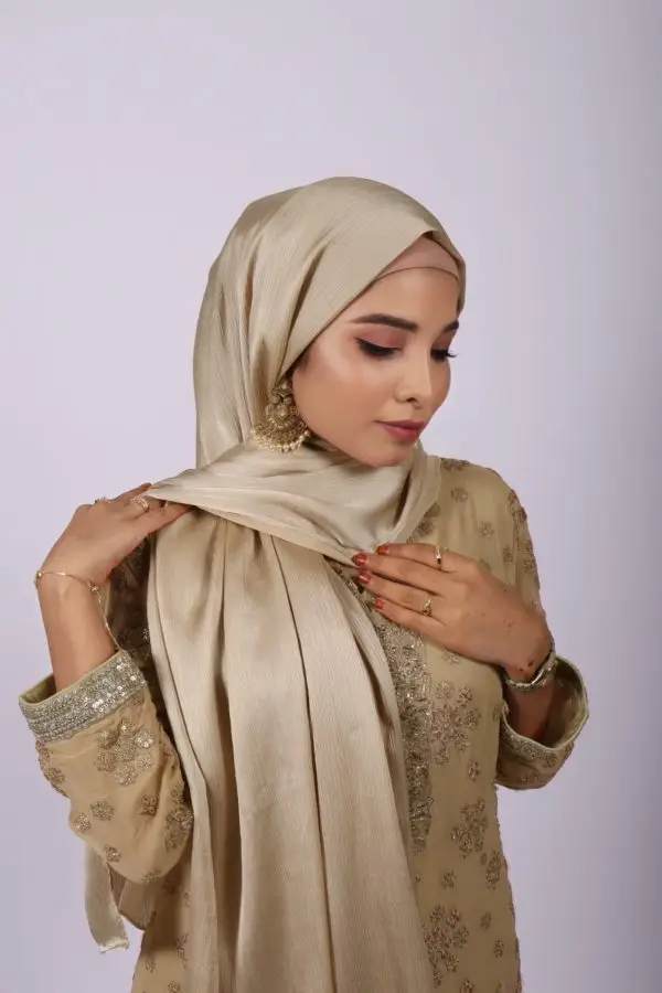 Cream Gold Muna Satin Hijab