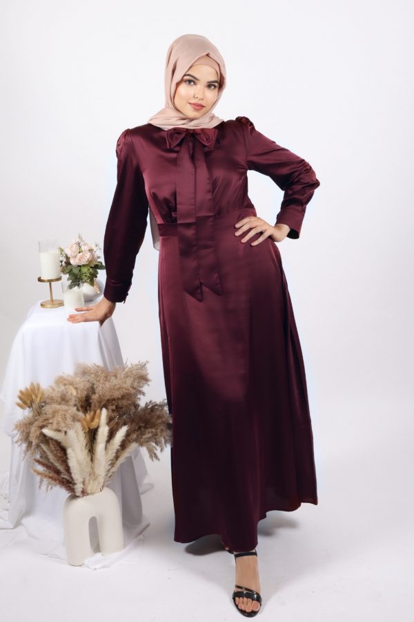 Kiara Luxury Satin Gown / Abaya - Wine
