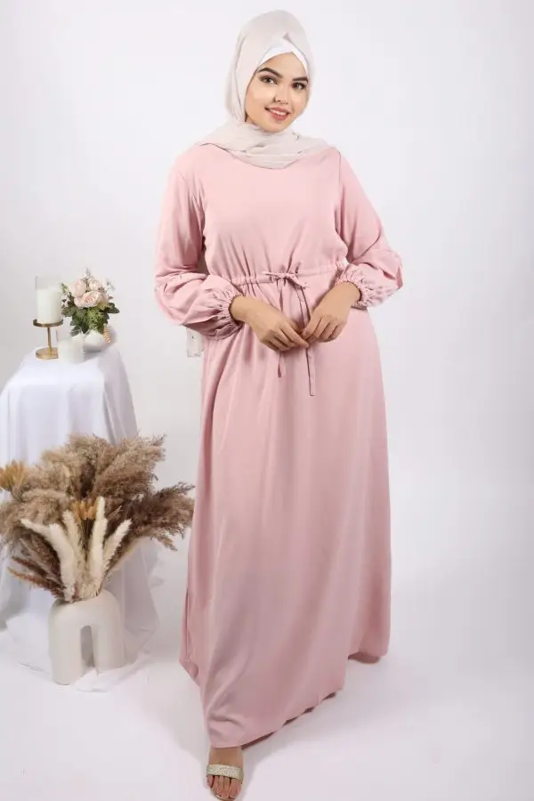 Alaina Drawstring No-Iron Abaya / Dress - Powder Blush