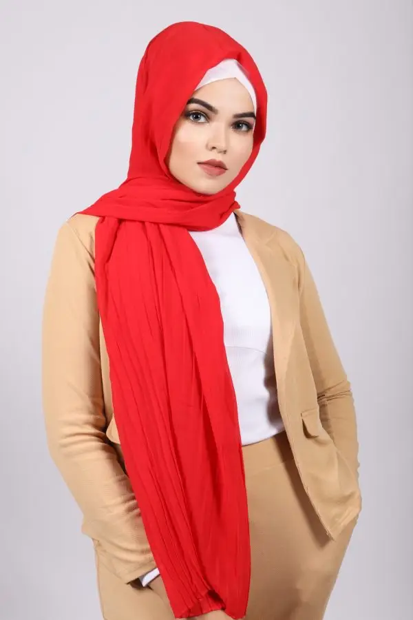 Fruity Red Chiffon Pleated Hijab