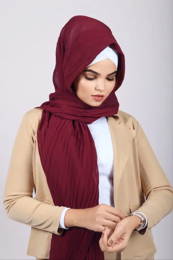 Wine Chiffon Pleated Hijab