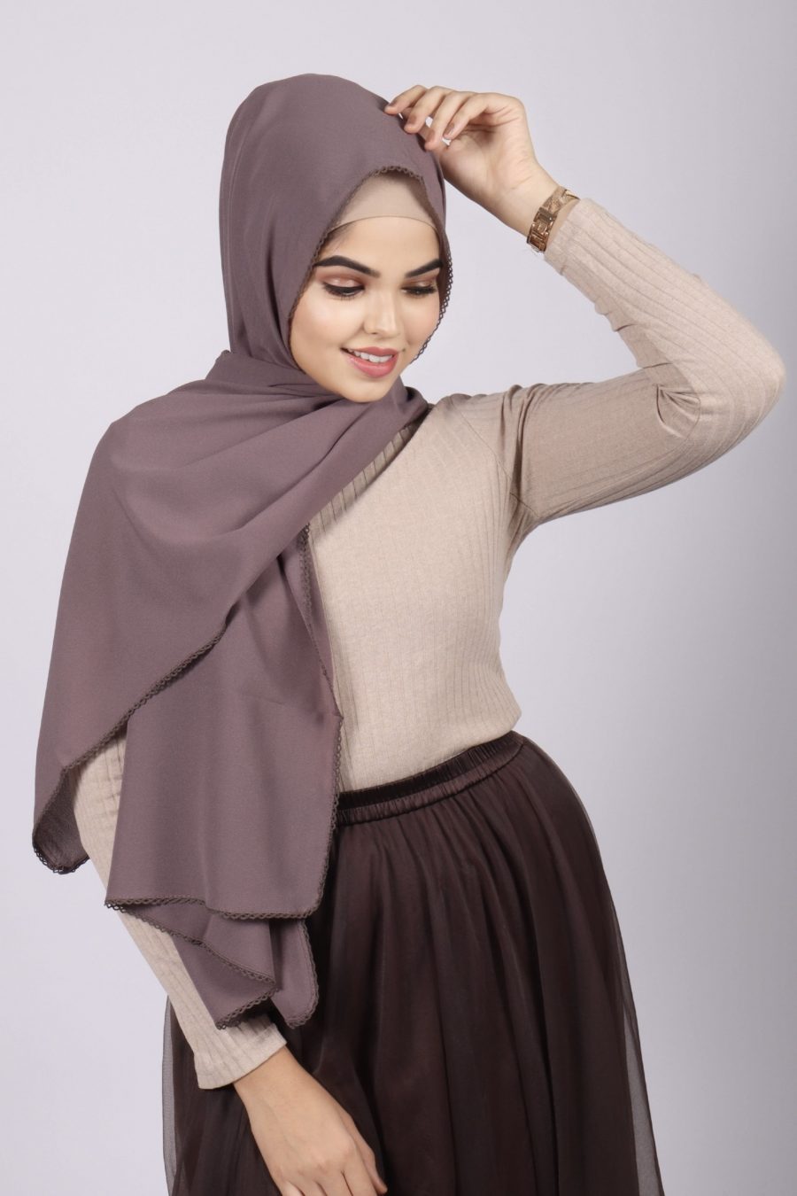 Sandstone Laser Georgette crochet Hijab - Image 2