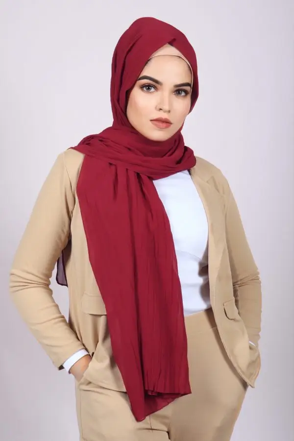 Maroon Chiffon Pleated Hijab