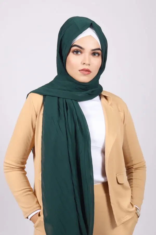 Bottle Green Chiffon Pleated Hijab