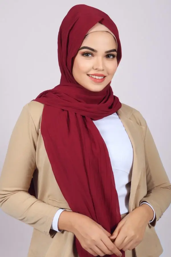 Maroon Chiffon Pleated Hijab