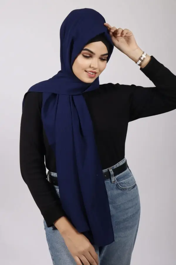 Navy Turkish Textured Chiffon Hijab