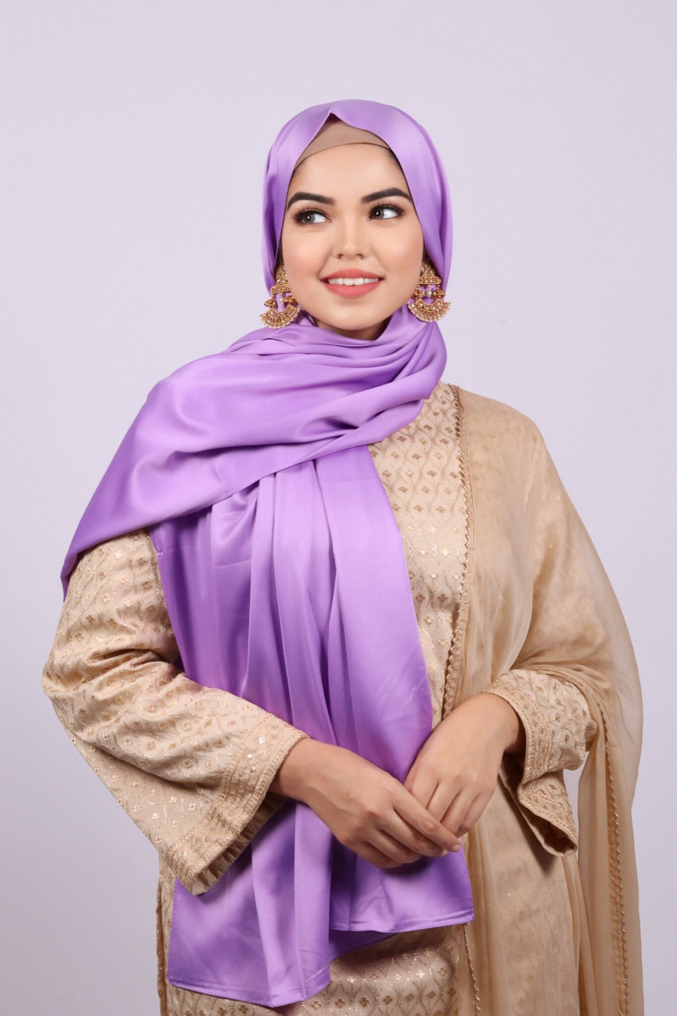 Lavender Matte satin Hijab - Cloak Couture