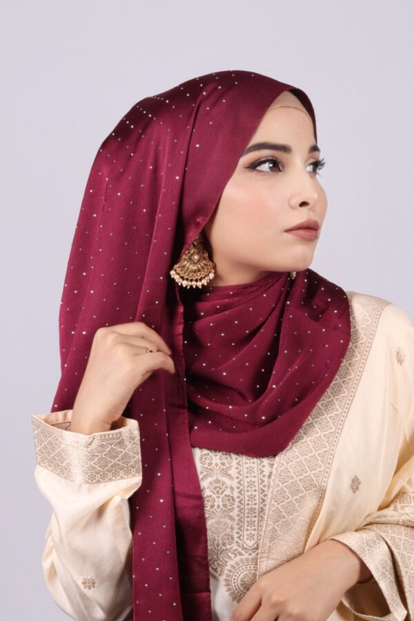 Wine Rhinestone Silk Hijab