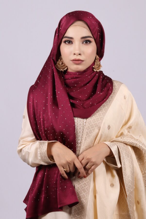 Wine Rhinestone Silk Hijab