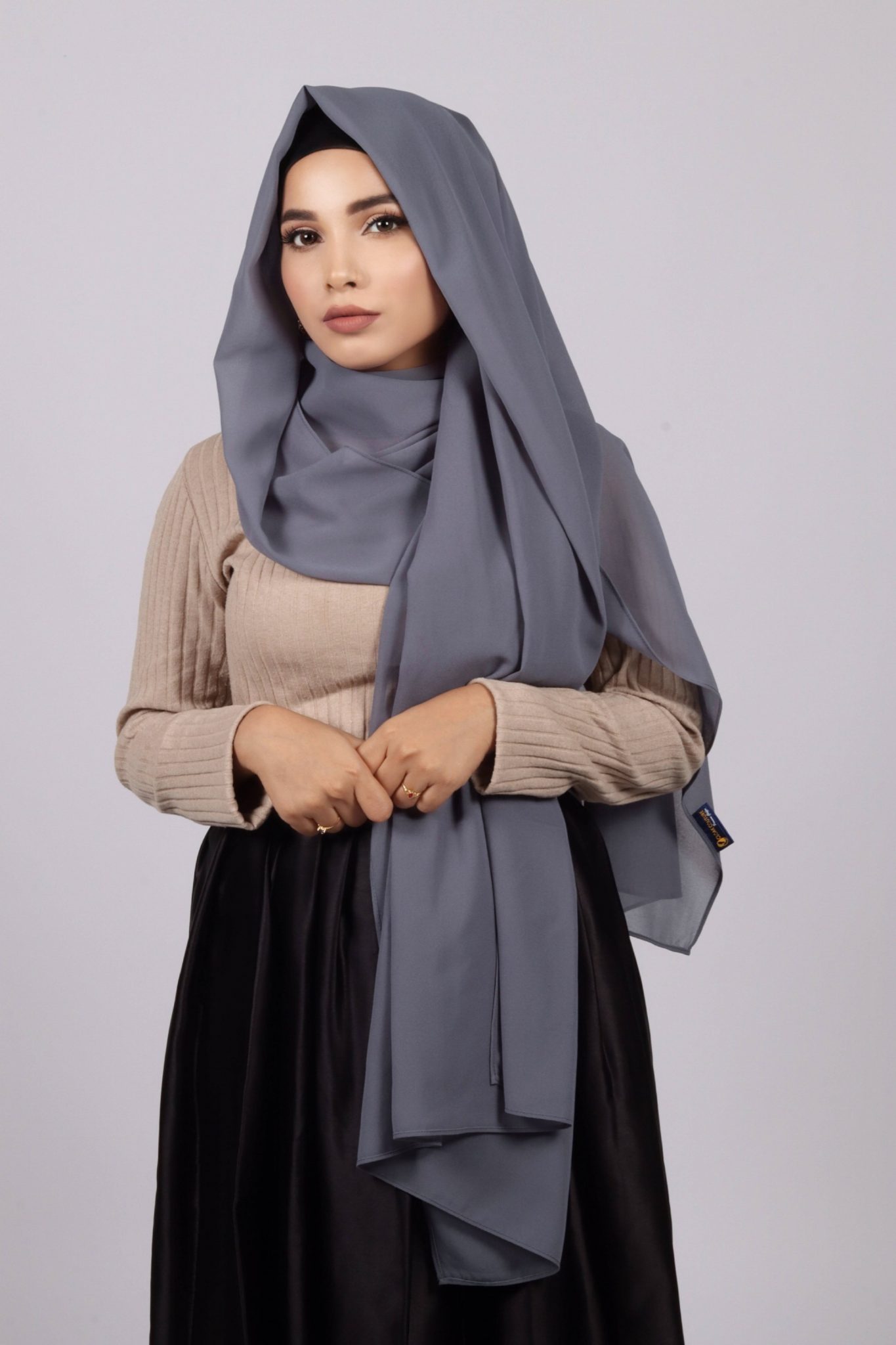 Nardo Grey Premium Chiffon Hijab Cloak Couture