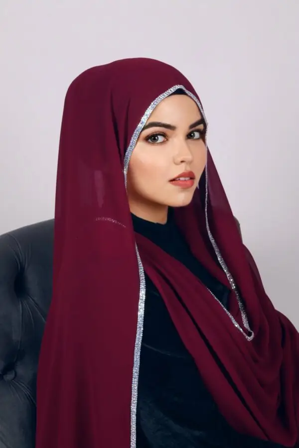 Bridal Maroon Crystal Hijab