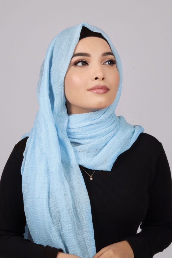 Ice Blue Crinkled Cotton Hijab