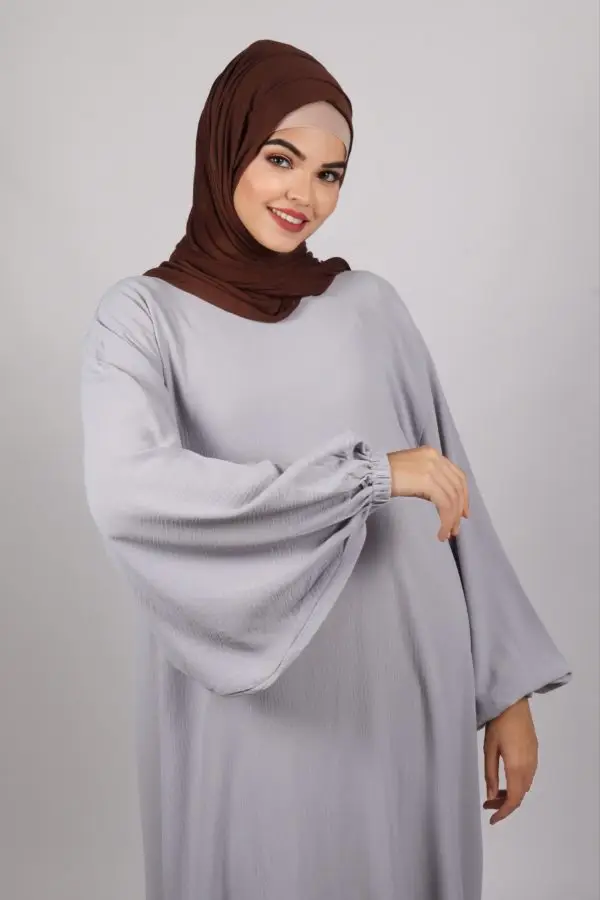 Elyssa Premium Crinkled Cotton Jazz Abaya Set with complimentary Khimar - Classic Grey