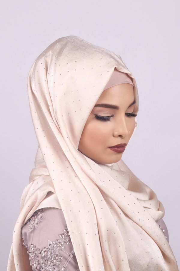 White Gold Rhinestone Silk Hijab