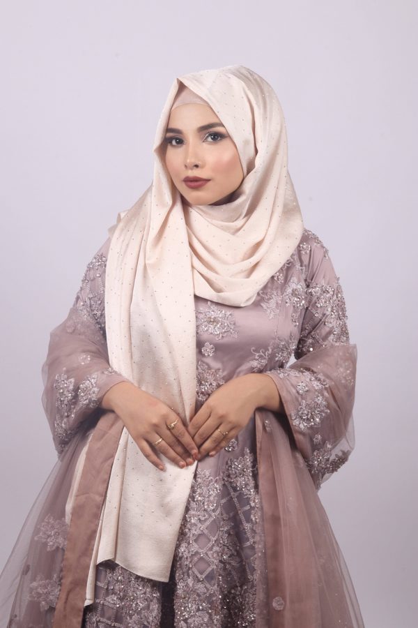 White Gold Rhinestone Silk Hijab