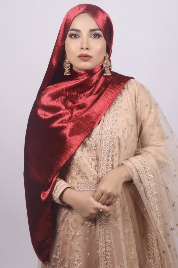 Red Marble Satin Hijab