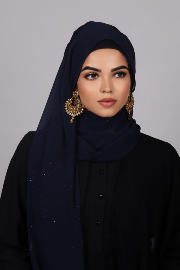 Navy Glitter Chiffon Hijab