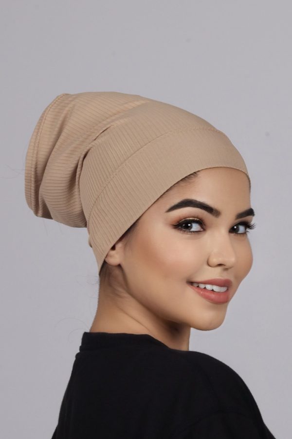 Beige Ribbed Tube Cap