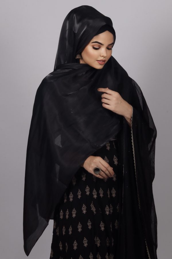 Jet Black Premium Organza Hijab