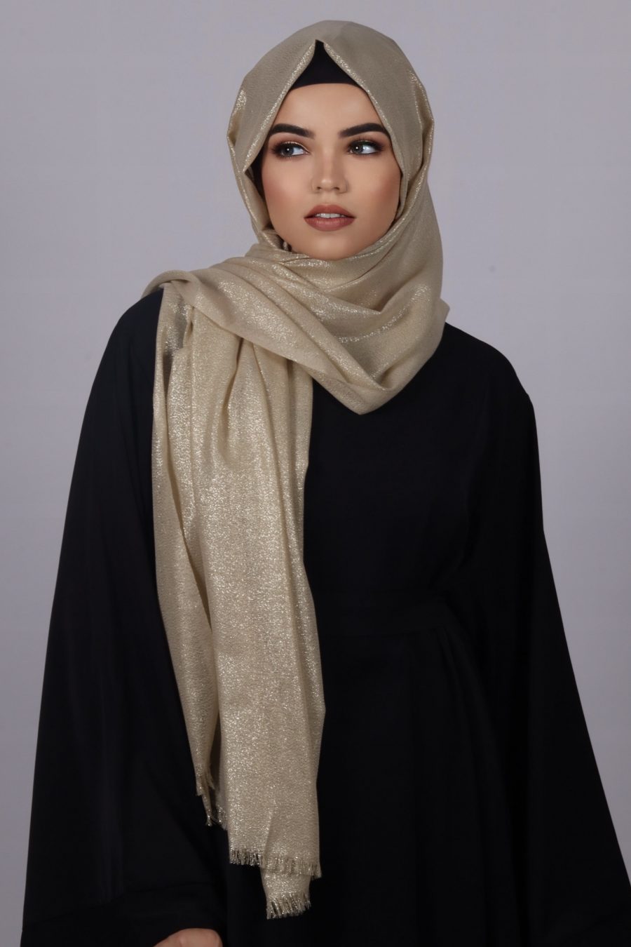 Light Gold Premium Zari Hijab - Image 3