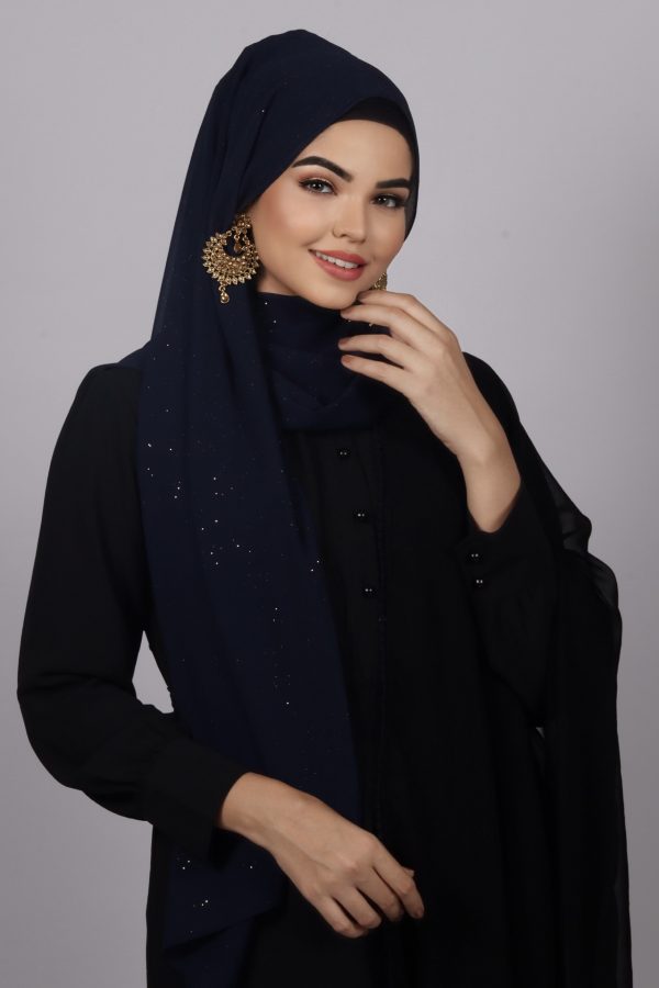 Navy Glitter Chiffon Hijab