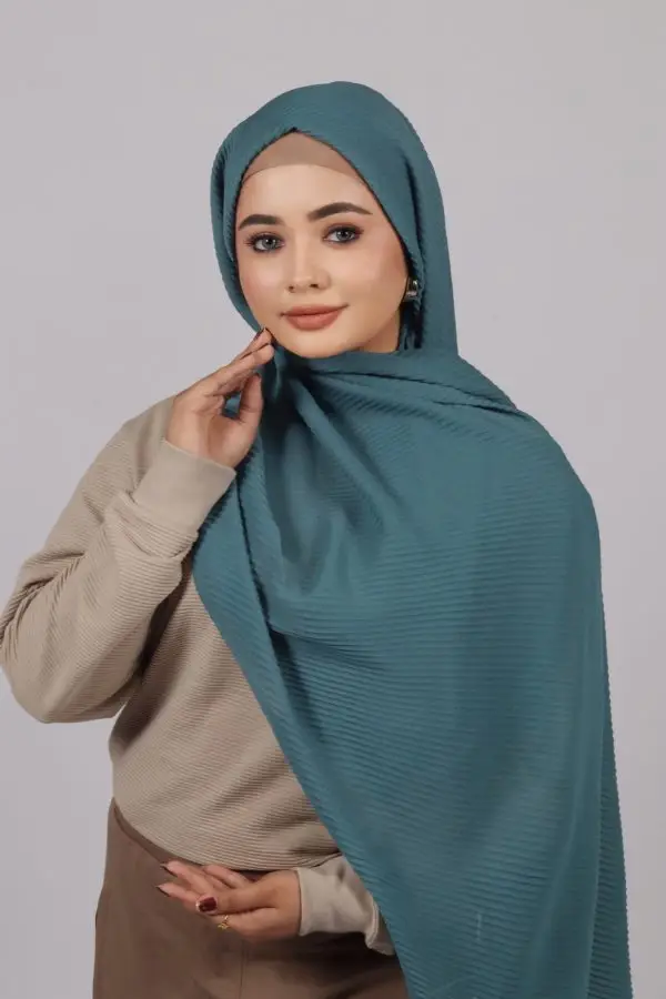 Timeless Teal Cotton Pleated Hijab