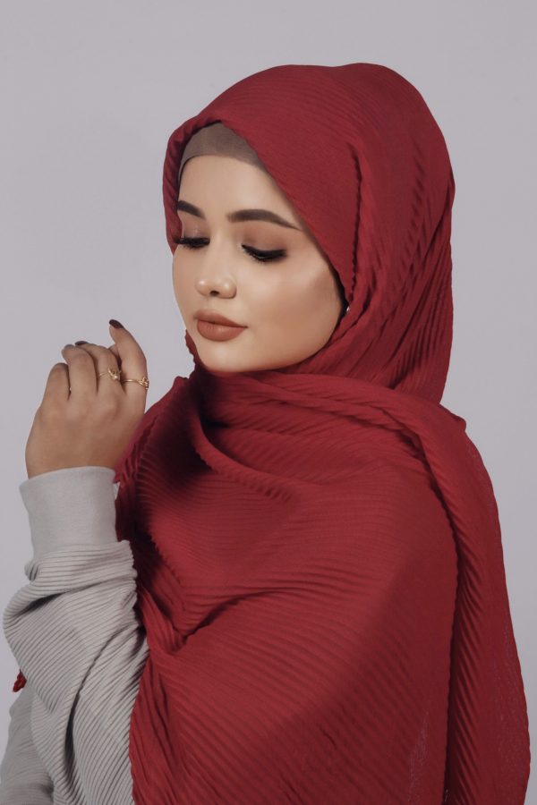 Red cotton Pleated Hijab