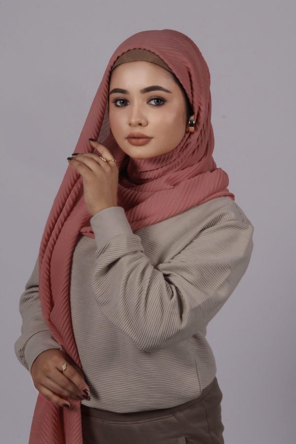 Coral Pink Cotton Pleated Hijab