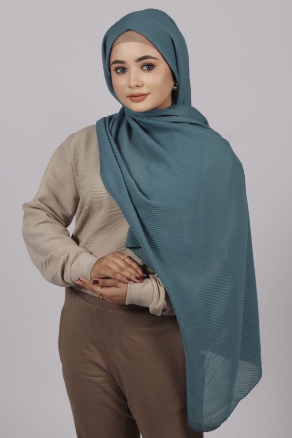 Timeless Teal Cotton Pleated Hijab