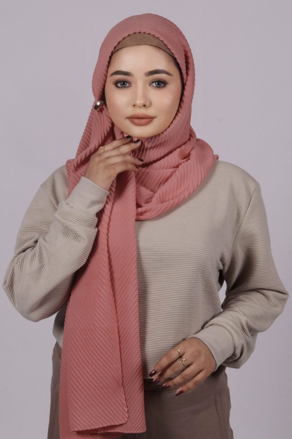 Coral Pink Cotton Pleated Hijab