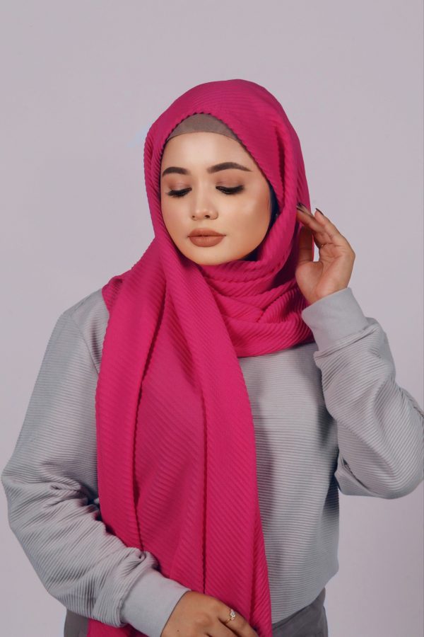 Hot Pink Cotton Pleated Hijab